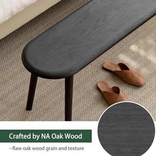 47'' 100% Solid Oak Wood Dining Bench,Rounded Corner Baguette Shape Chair Surface Design,Entryway Bedroom Bed End Bench (47.3inch, Black) - size: 47.3inch-Black-Round Corner Baguette Shape