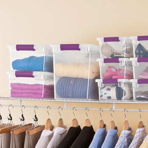Sterilite 27 Quart ClearView Latch Box, Stackable Storage Bin with Latching Lid, Organize Clothes, Shoes in Closet, Clear Base and Lid, 18-Pack - size: 18 Pack, style: 27 Quart