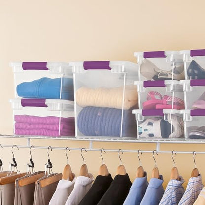 Sterilite 27 Quart ClearView Latch Box, Stackable Storage Bin with Latching Lid, Organize Clothes, Shoes in Closet, Clear Base and Lid, 18-Pack - size: 18 Pack, style: 27 Quart