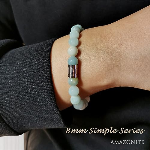 Morchic 8mm Genuine Gemstone Stretch Bracelet for Women Men Unisex, Natural Energy Crystal Stone Beads, Classic Simple Design Cuff Birthday Gift 7.5 Inch - color: Amazonite B