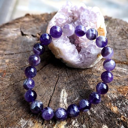 Natural Handmade Healing Chakra Bracelet - color: 10mm-Amethyst-FOR 7-8 INCH WRIST