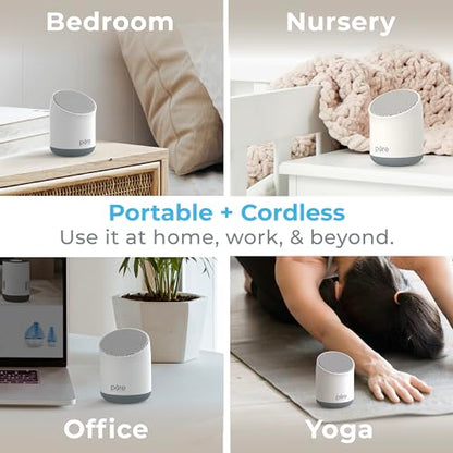 Pure Enrichment Wave Mini Travel Sound Machine - 6 Soothing Sounds Including White Noise, Seamless Loop Audio, Rechargeable Battery, 48 Hour Run Time, Optional Timer, and Storage Bag - color: White