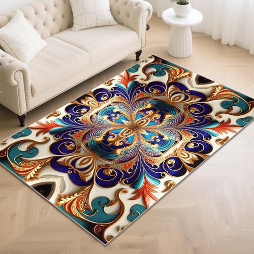 Washable Area Rug Mat, Non-Slip Vintage Hallway Rug Runner with Upgrade Rubber Backing, Stain Resistant Faux Wool Distressed Carpet Runner for Bedroom, Kitchen, Laundry, Entrance (60" x 40") - size: 3'4" x 5' (Rectangular)