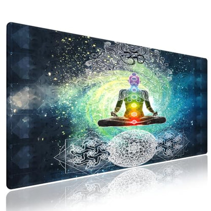 Extra Large Gaming & Office Mouse Pad (31.5" x 11.8") – Yoga Mandala Design Zen Meditation Hippie Style with Sign Chakra Art, Premium Anti-Slip XXL Desk Mat with Durable Stitched Edges - color: Design WKLXD039