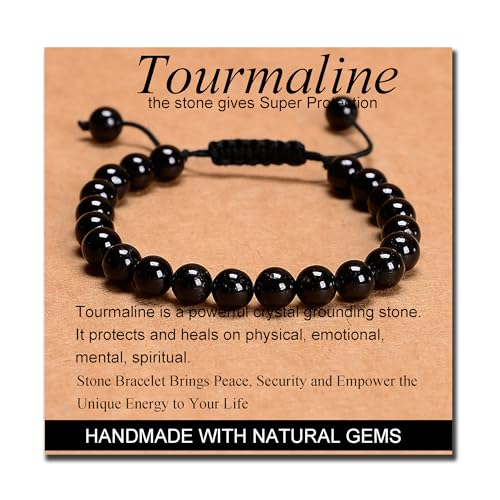 MASSIVE BEADS Handmade Yoga Natural Stone Crystal Healing Power Energy Gifts for Unisex Adult Bracelet Macrame Adjustable - color: Black Tourmaline(Super Protection), size: 8mm