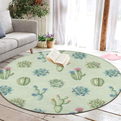 Modern Round Area Rug, Non-Slip Machine Washable Kitchen Office Circle Rug, Room Sofa Yoga Soft Round Carpet Compatible with Cactus and Succulents 24inch(60cm) - color: Color761, size: 24inch(60cm)