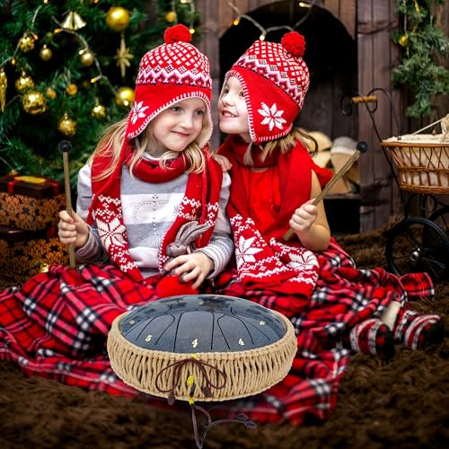 BETESINE 13-Inch 15-Note Steel Tongue Drum in C Major, Beginner-Friendly Meditation Drum with Mallets, Music Book, Finger Picks, Carry Bag & Note Stickers, Starry Black - color: Starry Black