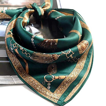 ANDANTINO 100% Mulberry Silk Scarf -21” Lightweight Square Neckerchief – Breathable Digital Printed Scarves with Gift Packed - color: Blackish Green