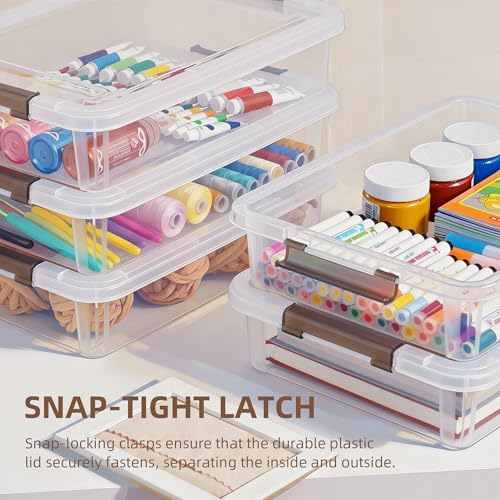 Citylife 10 PCS Plastic Storage Bins with Latching Lids Portable Project Case Clear File Box Stackable Storage Containers for Organizing A4 Paper, Photo, Document, Scrapbook - size: 5QT, style: 10 PCS