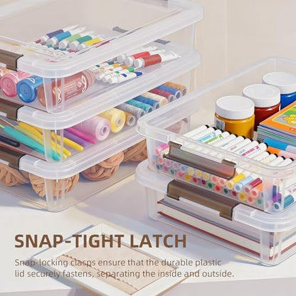 Citylife 10 PCS Plastic Storage Bins with Latching Lids Portable Project Case Clear File Box Stackable Storage Containers for Organizing A4 Paper, Photo, Document, Scrapbook - size: 5QT, style: 10 PCS