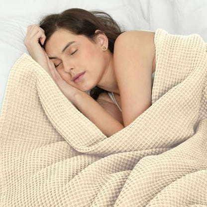 Waffle Blanket Queen Size Bed, 100% Cotton Soft Lightweight Breathable Summer Blanket, Waffle Weave Queen Size Bed Blanket: Beige (90"x90") - color: Beige, size: Queen (90" x 90")