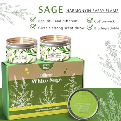 Sage Candles Gift Set, 6-Pack 6oz Natural Soy Wax Aromatherapy Candles, Clean Burn & Lead-Free Cotton Wicks, Calming Scents for Spiritual Meditation, Housewarming Birthday Self Care Gifts for Women - style: Sage Candles - 6 Pack