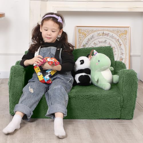 MOMCAYWEX Kids Sofa, 2-in-1 Flip-Out Foam Couch, Soft Play Lounge Chair for Toddlers and Children, Extra Wide, Green - color: Green, size: Large