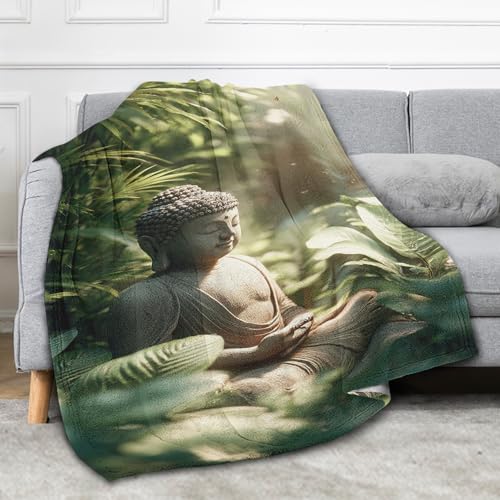 Stone Buddha Throw Blanket for Couch, Soft Cozy Nature Meditation Small Blanket, Lightweight Zen Spiritual Flannel Blankets for Bed Chair Travel 40" x 50" - color: Dark Green, size: Baby (40"x50")