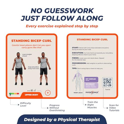 100 Bodyweight Exercise Cards – Illustrated Home Workout Flash Card Deck Designed by a Physical Therapist for Strength Training with No Equipment for Men and Women