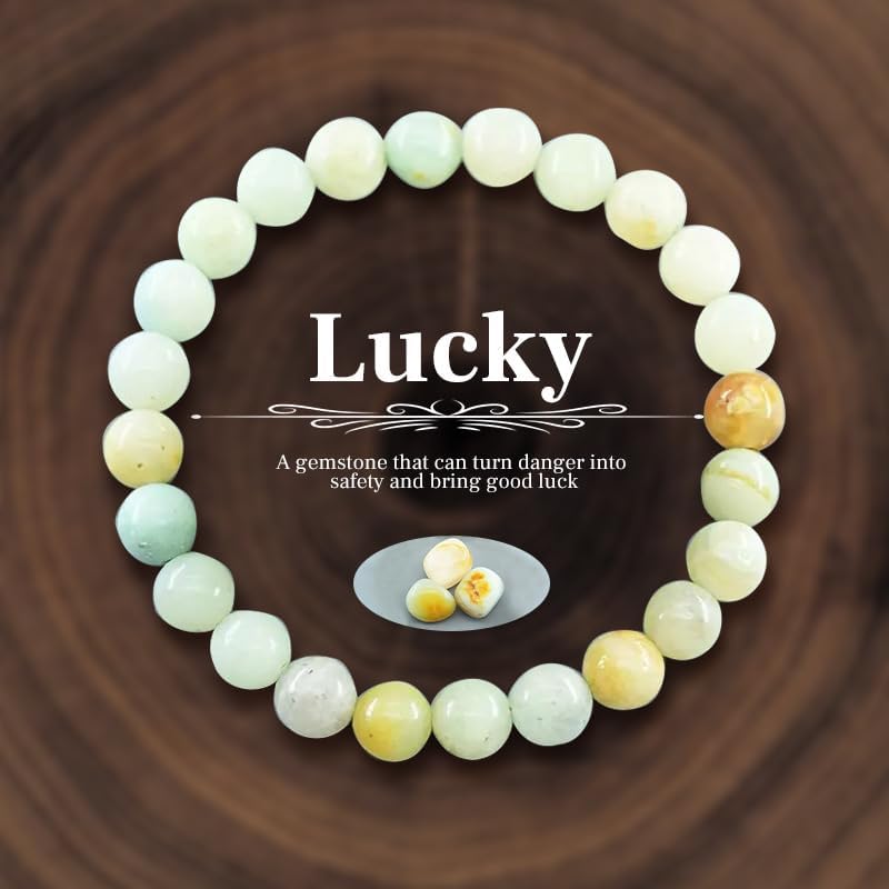 Natural Stone Beaded Bracelets for Women Men - 8MM Semi-Precious Stones Bracelets Adjustable Crystal Beads Stretch Bracelet - color: Amazonite