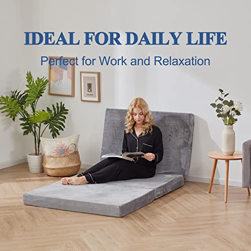 SINWEEK 3.95" Full Memory Foam Folding Topper with Storage Bag - Foldable Trifold Floor Mat Topper, CertiPUR-US Certified Guest Sleeping Pad, Machine Washable Cover - size: T (38 x 75 Inch), style: High Support Foam