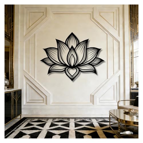 Lotus Flower Metal Wall Art,Flower Wall Decor Hanging Hollow Out Lotus,Silhouette Ornament For Yoga Studio Indoor Outdoor Home Office Bedroom Decoration(Black,13x10in/33x25cm) - color: Black, size: 13x10in/33x25cm