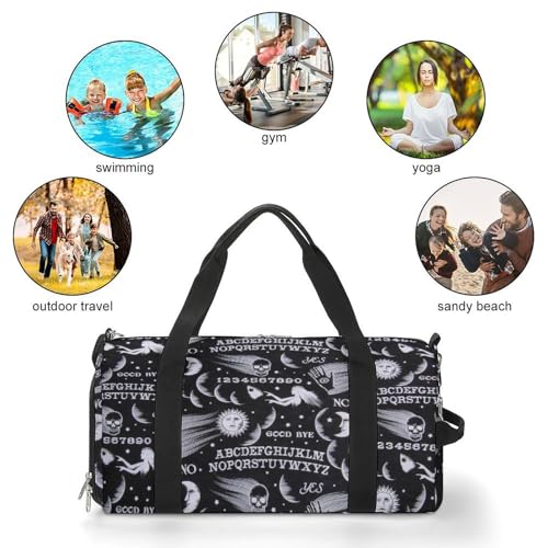Skull Moon Sun Gothic Witch Board Seamless Black Large Capacity Portable Fitness Bag, Easy to Carry - color: skull moon sun Gothic Witch Board Seamless bl