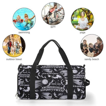 Skull Moon Sun Gothic Witch Board Seamless Black Large Capacity Portable Fitness Bag, Easy to Carry - color: skull moon sun Gothic Witch Board Seamless bl