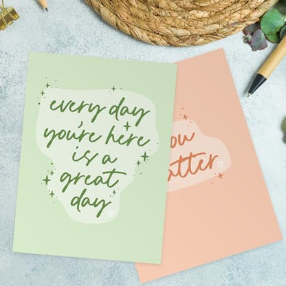 Mental Health Quote Encouraging Cards / 10 Positivity Note Cards With White Envelopes / 5" x 7" Colorful Pastel Encouragement Greeting Card Set / 5 Everyday Motivational Designs / Made In The USA - color: Pastel Mental Health Quotes