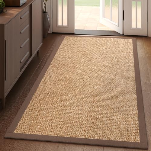 YDKGL Washable Runner Rug 3x5 Jute Like Entryway Indoor Runner Mat Rugs Non Slip, Woven Soft Farmhouse Area Boho Floor Carpet for Hallway Kitchen Laundry Hall Backdoor Bedroom Living Room, Brown - color: Brown, size: 3' X 5'