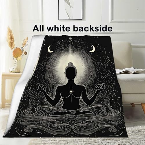 Zen Meditation Yoga Throw Blanket for Spiritual Men and Women, Black and White Line Art Fleece for Bedroom or Retreat, Gift for Mindfulness Yogis or Healing Space, 40x50 Inches - size: 50"x40"