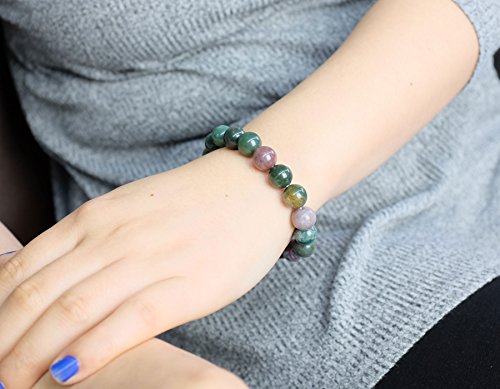 Falari 10mm Natural Semi Precious Gemstone Stretch Bracelet Unisex - color: Indian Agate
