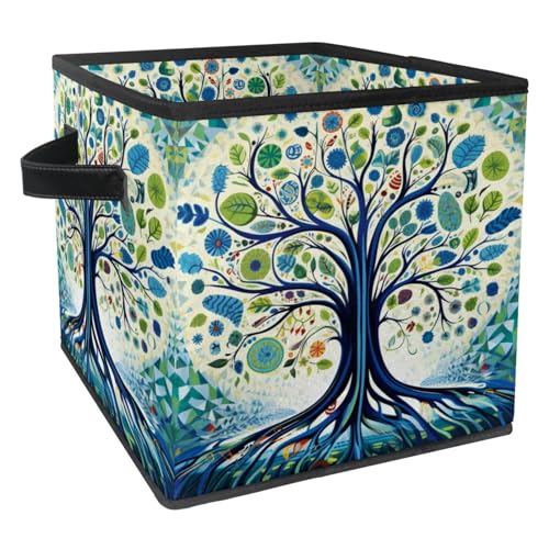 Storage Bags,Clothes Storage Bins Foldable with Handle,1-Pc,Fantasy Colored Tree Leaves