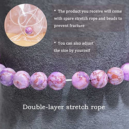 8mm Natural Gemstone Stretch Bracelet, Handmade Unisex Crystal Bracelets for Meditation, Yoga, Spiritual Healing & Positive Energy - color: Purple Turquoise Magnesite