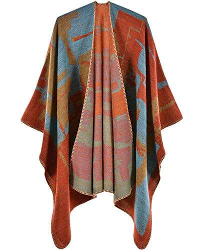 Women's Shawls and Wraps Open Front Poncho Cape Winter Sweater - color: B3-orange