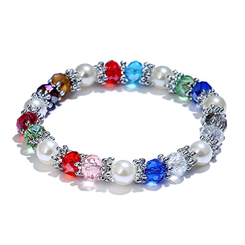 Healing Crystals Bracelet Handmade Natural Gemstones Beads Elastic Natural Stone Yoga Beads Bracelet Heart-Shaped, Modern Artisanal Beaded Unisex 7.6 inches Turquoise - color: Colorful #A