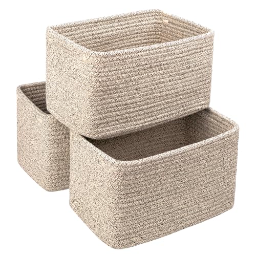 Small Cotton Rope Basket – Storage Bin for Organizing (10.6" x 6.7" x 6.7"), Bathroom Storage Basket for Shelf, Counter & Closet（Beige） - color: Beige