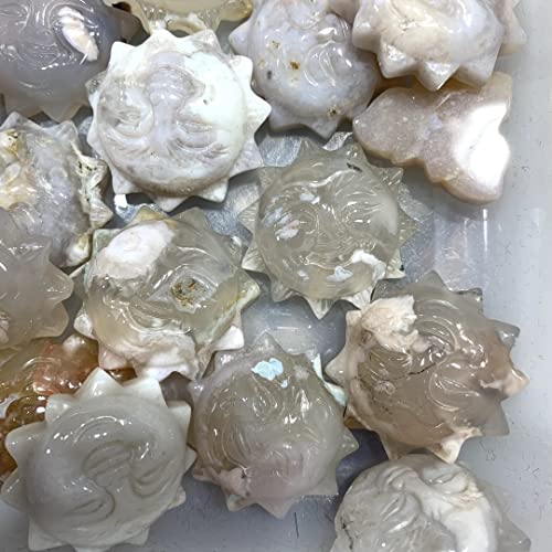 Meditation Home Decor, Natural Cherry Blossom Agate Sunface Handmade Quartz Carved Polished Healing Decoraction Meditation Polished Decor Stones Gifts,Natural Crystal