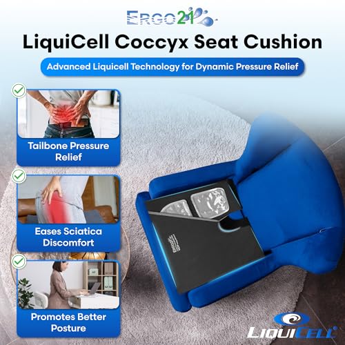 LiquiCell Coccyx Seat Cushion, Aid for Tailbone Pain Relief, Sciatica Pain, Back Support | Donut Like Butt Pillow for Long Hours Sitting at Home/Office Chair (17.5" W x 15.5" L x 2" H) - size: Regular - 17" x 15.5" x 2"