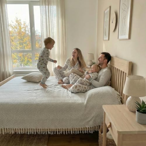 Bed Blanket, Queen Size (79 x 90 Inch), Cotton-Rich Blend, Soft Textured Woven Coverlet, Easycare, Lightweight & Breathable Bed Layering, All Season Bedding, Warm Gray - color: Warm Grey, size: Queen