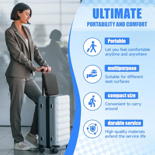 Dunzy Travel Seat Cushion Portable Airplane Seat Cushion 14.6" × 10.4" Foldable Memory Foam Comfort Pad for Stadium, Flights, Office, Camping, Bleachers