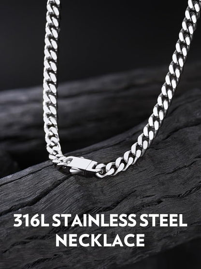 Bandmax Mens Stainless Steel Chain Necklaces 5MM/7MM/9MM/12MM Chunky Miami Cuban Link Chain Necklace Silver/Gold Plated/Black Chains for Men 18"-30" - color: 01 5MM-Silver Tone, size: 18 Inch (46cm, Choker Style)