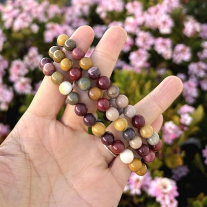 Adabele 1pc Natural Stretch Gemstone Bracelet 8mm (0.31") Bead 7" to 8.5 inch Healing Crystal Energy Quartz Chakra Jewelry Women Unisex Birthday Gift - color: Mookaite jasper, size: 8.5 inch