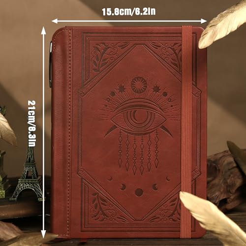TIEFOSSI Lined Journal Notebook for Women Men, Leather Journal with Pen, A5 Evil Eye Hardcover Notebook for Work, Journaling, Travel & School, 100 GSM Thick Paper, 320 Numbered Pages, 6.2 x 8.3 in - color: Brown