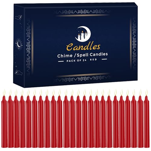24 Pack Red Spell Chime Candles – Premium Mini Unscented Taper Candles for Rituals, Prayer, Meditation, Altar, Spells – 4" Tall – Ideal for Witches & Spiritual Practices - color: Red