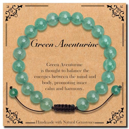 BONNY BOXX Braided Genuine Bracelet, Elegant Handcrafted Natural Gemstone Crystal Bracelet Healing Power Energy Inspirational Gifts with Card for Unisex - color: Green Aventurine, size: 8MM