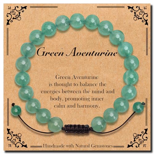 BONNY BOXX Braided Genuine Bracelet, Elegant Handcrafted Natural Gemstone Crystal Bracelet Healing Power Energy Inspirational Gifts with Card for Unisex - color: Green Aventurine, size: 8MM