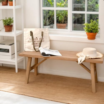 SwallowLiving 43" Solid Wood Entry Bench - Rustic Farmhouse Style Hallway Seating for Living Room, Dining Room Entryway - Handcrafted Natural Finish - color: Nature, size: 43 Inch