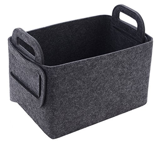 Minoisome Storage Basket Felt Storage Bin Collapsible& Convenient Box Organizer with Carry Handles for Office Bedroom Closet Babies Nursery Toys Laundry (Dark grey, 13.8inch（L）×9.5inch（W）×8.3inch（H）) - color: Dark grey, size: 13.8inch（L）×9.5inch（W）×8.3inc