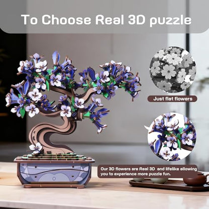 3D Puzzles for Adults Wooden Flower，DIY Crafts for Adults Bonsai Tree Building Set, Artificial Flower Decor, Artificial Plant Model Toy for Desk or Home Decor，Birthday Valentine's Day