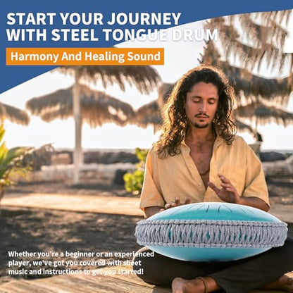 Steel Tongue Drum 13 INCH 15 NOTES, Rain Drum for Outside Garden, Rain Chime Chakra Drum, Hand Pan Musical Instrument Gift with Bag for Adult, for Meditation Yoga (Malachite, D key) - color: Malachite