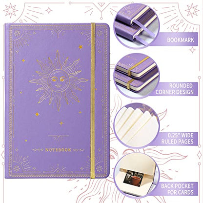 Artfan Ruled Notebook/Journal – Premium Thick Paper Faux Leather Classic Writing Notebook with Pocket + Page Dividers Gifts, Banded, Large, 144 Pages, Hard Cover, Lined (5.8 x 8.4) - Purple - color: Purple1