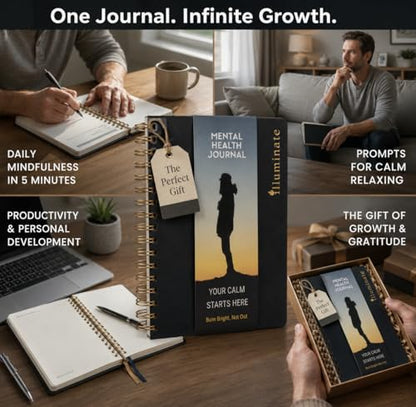 Journal for men: mental health journal with prompts for mindfulness, self care, gratitude & anxiety relief | make a happy man w/this gift | spiral