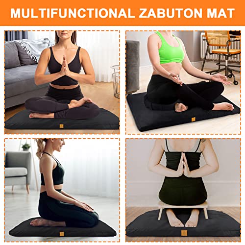 Zabuton Meditation Mat (36"×28"×2") Luxurious Meditation Cushion for Kneeling Sitting Large Floor Pillow Zafu/Bench-Washable Cotton Cover 100% Organic Cotton Filling (Black) - color: Black